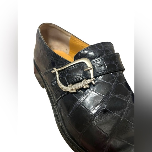MAURI Alligator BLUE Oxford Monk Strap Alligator Buckle Shoes Men's Size 9 - Picture 3 of 15